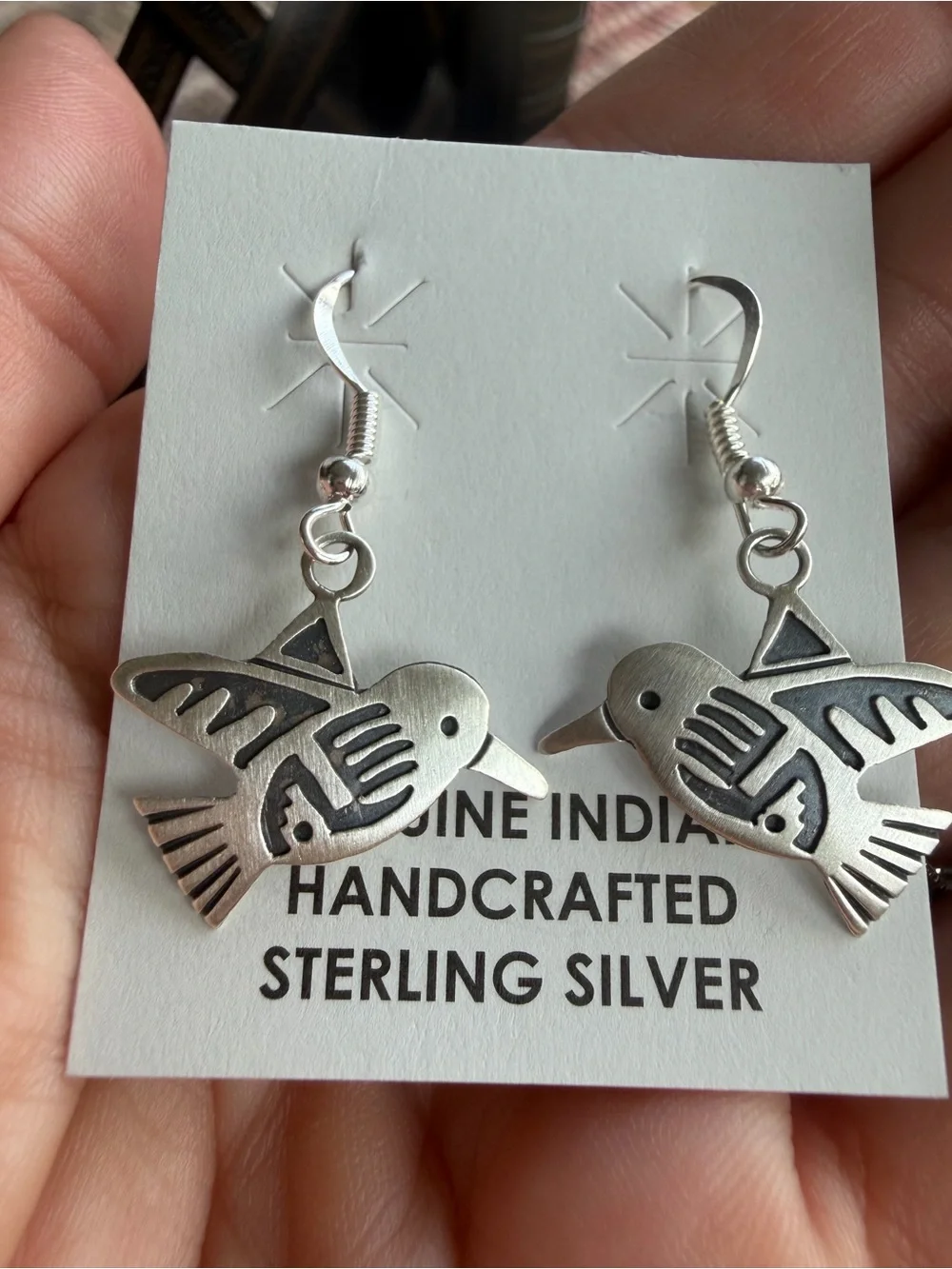 Navajo Handcrafted Sterling Silver Hummingbird Earrings - Silver